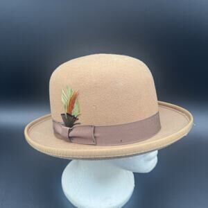 Vintage Morfelt 100% Wool Brown Beige Feathered Derby Fedora Hat Size Small